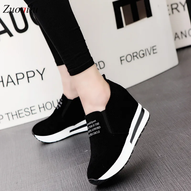 Womens Fashion Slip-on Wedge Heel Sneakers Casual Sport Elevator Platform Shoe