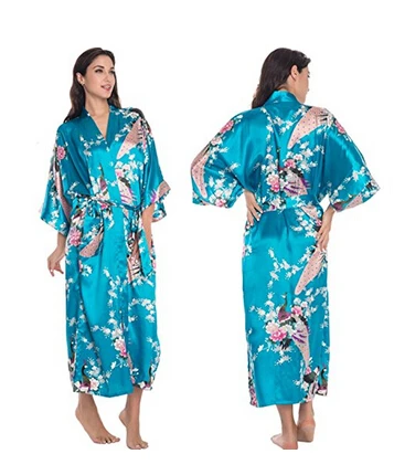 Wedding Bride Bridesmaid Robe Satin Rayon Bathrobe Nightgown Women Kimono Sleepwear Flower Plus Size S-XXXL S02D
