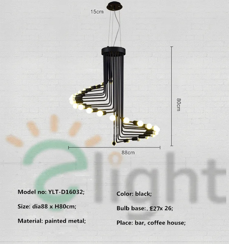 Post Современная окрашенная железная черная светодиодная спиральная люстра Американский Лофт промышленный блеск люстра освещение для ресторана