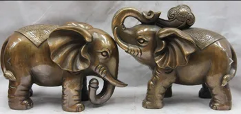 

Chinese Copper Bronze Wealth Folk Feng shui Ru Yi elephant Statue sculpture Pair
