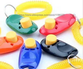 

100pcs Pet Dog Click Trainer Dog Training Clicker And Whistle Combination Repeller Aid Key Ring Wrist Strap