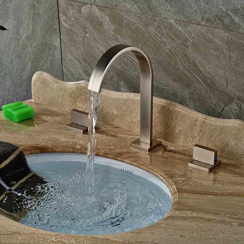 Deck Mount Square Handle Widespread Basin Mixer Ta...