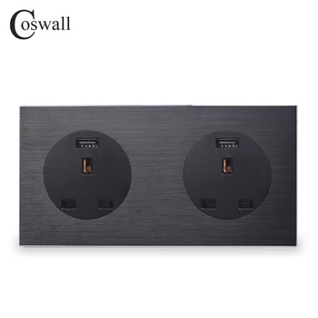 

Coswall Aluminum Metal Panel Double 13A Wall Outlet UK Power Socket With Dual USB Fast Charging Port 171mm*86mm R12 Series