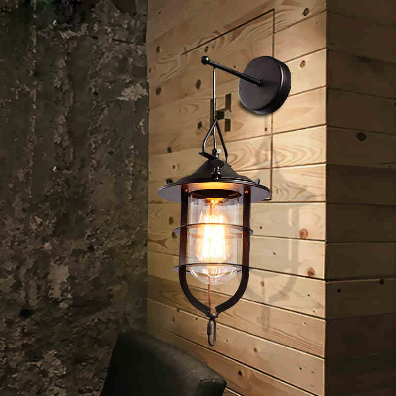 

loft personality simple retro black iron metal wall lamp balcony staircase aisle wall lamp bedside lamp