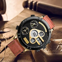 Мужские новые модные водонепроницаемые спортивные часы с большим циферблатом и тремя часовыми поясами, светодиодный цифровой часы с симфоническим стеклом