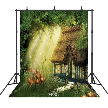 

Fairy Tale Wooden House Mushroom Vinyl Cloth Photography Backdrops for Studio Party Child Baby Shower Party Play Backdrop