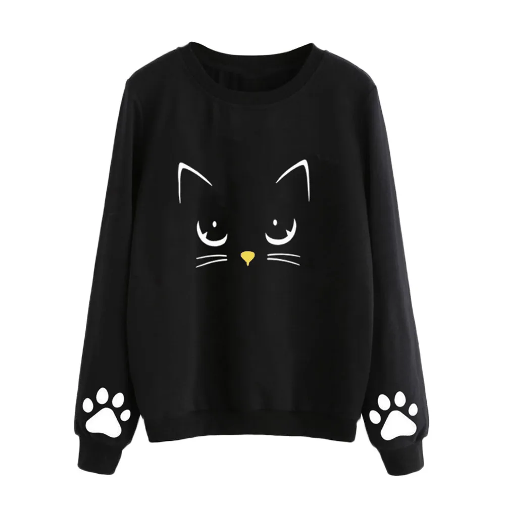 Милые толстовки с рисунком кота Женская толстовка принтом Kawaii черная кошка