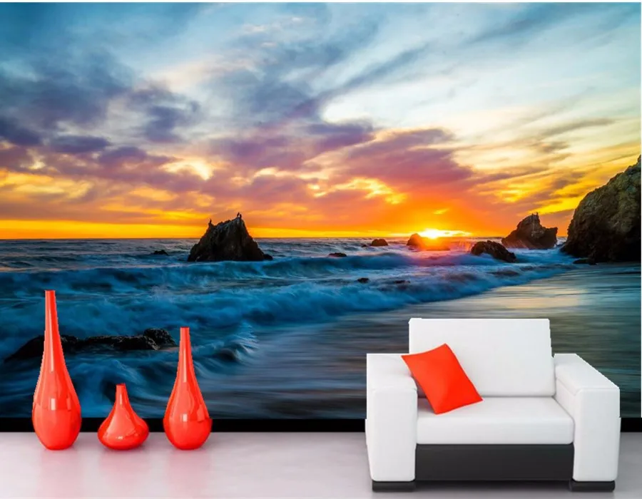 Us 120 60 Di Scontopersonalizzato Murales 3d Costa Albe E Tramonti Onde Cielo Falesia Natura Carta Da Parati Soggiorno Divano Tv Parete Carta Da