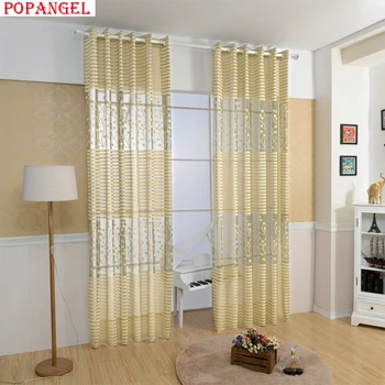 

Popangel 2019 New Hot Sale Polyester Golden Voile Curtains For Living Room European Style All Match Window Finished Curtains