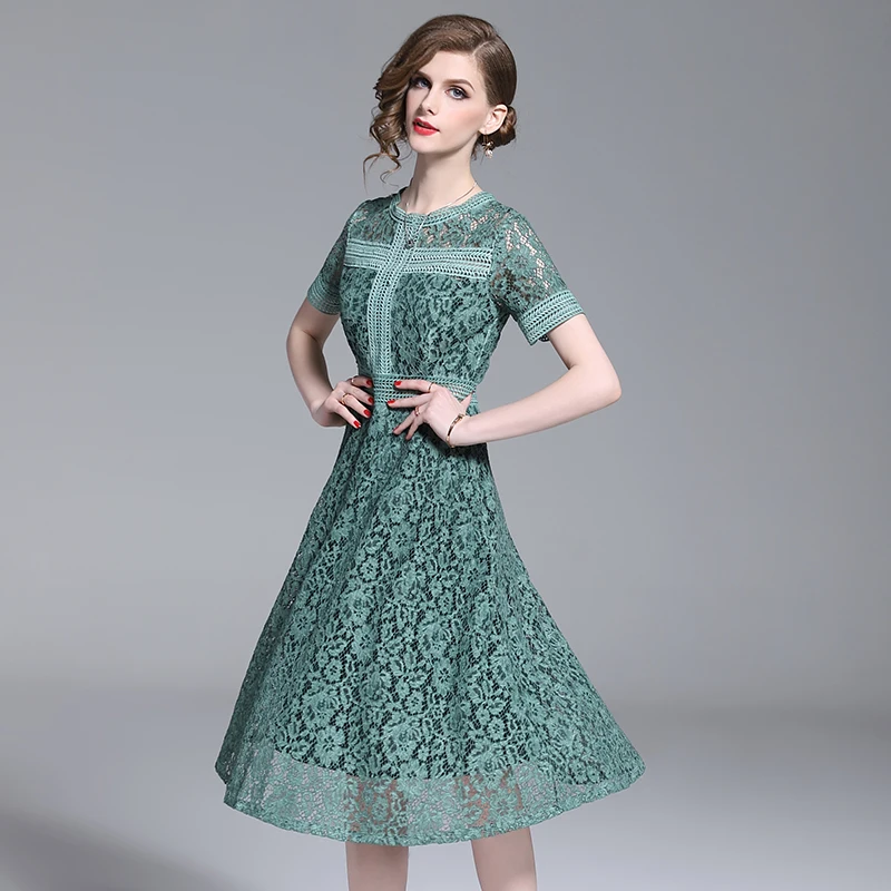 HAMALIEL S XXL высокое качество женское платье Vestidos летнее зеленое открытое кружевное