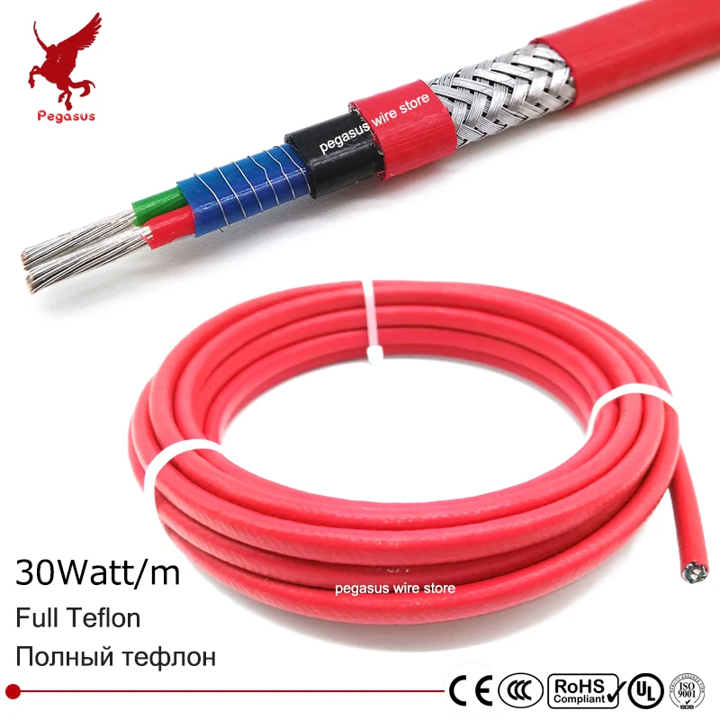 

220V PTFE Teflon 30W Flame retardant Parallel constant power type heating belt Water pipe protection Roof deicing Heating cable