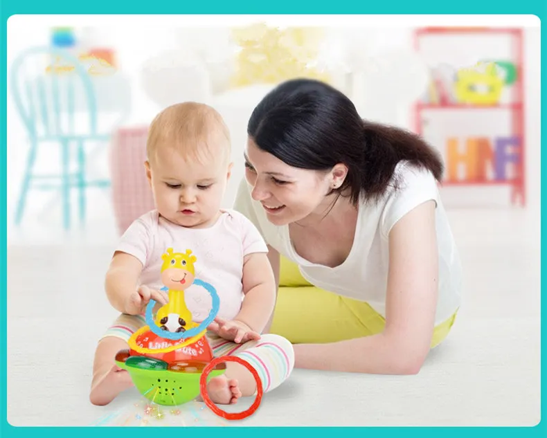 С легкой музыкой Жираф проекция Roly-Poly Doll Multifunctional Baby погремушки Раннее детство Образование Подарки для ребенка