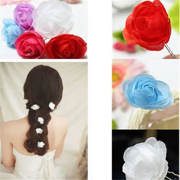 Silk Colorful Rose Hair Pins Clips Weeding Bridal Hair Flowers