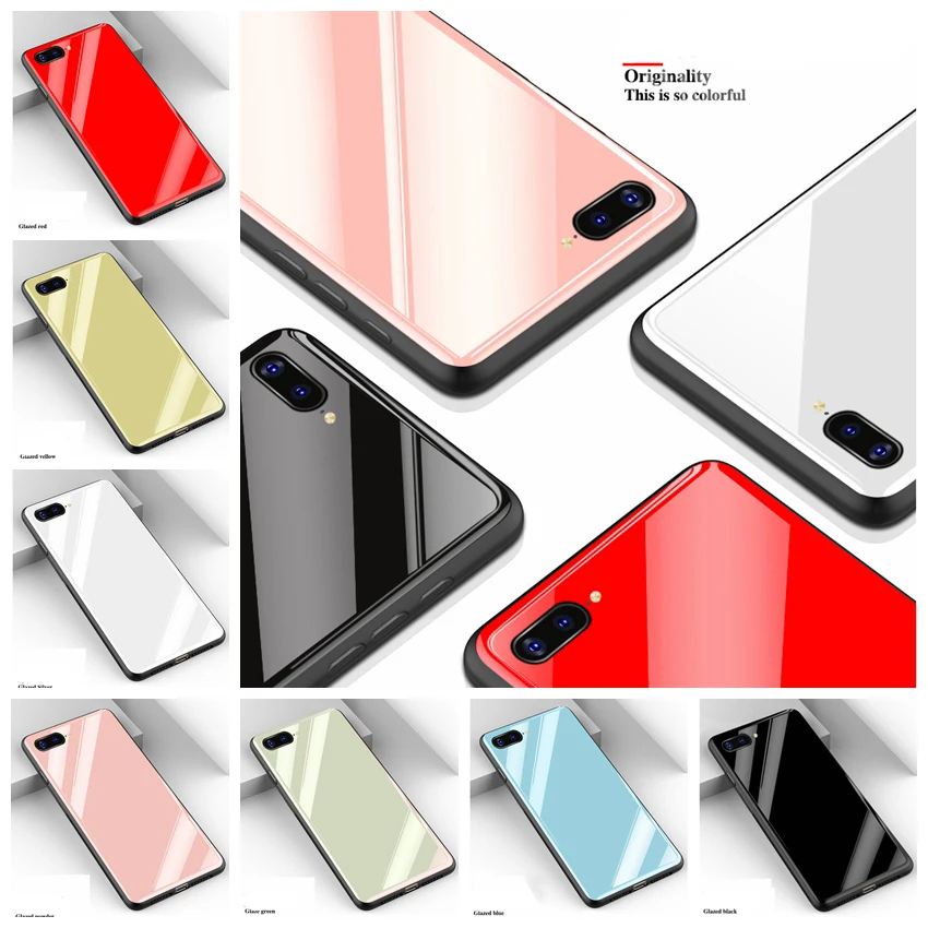 

Luxury Classic Solid Color Tempered Glass phone Case For Iphone X XR XS Max 5 6 6s 7 8 plus Soft TPU Edge Cover Shockproof Coque