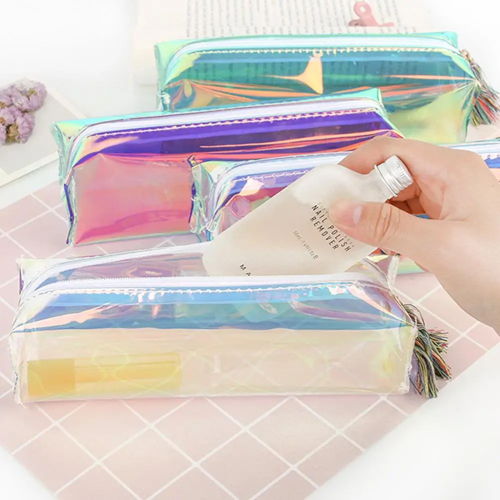 

DSstyles Fashion Makeup Bag Laser Gradient Color Pencil Case Travel Cosmetics Storage Bag Portable Stationery Organizer Bags