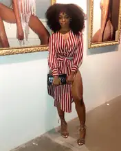 Sexy Trendy 2018 Summer Blouse Striped Sexy High Slit Tops T-shirt dress Women Night Clubwear embroidered high low slit side blouse