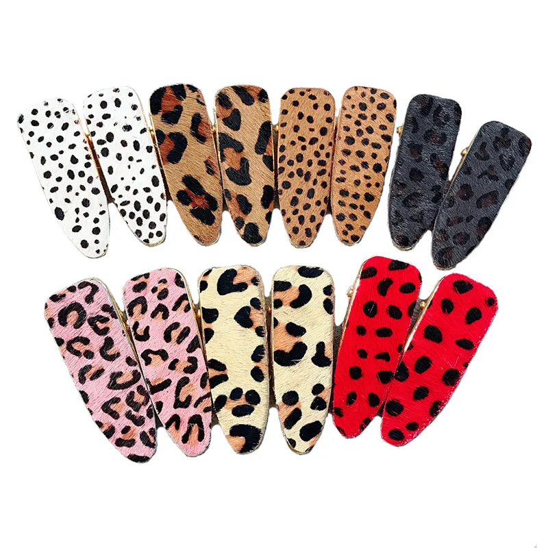 

Retro women hair accessories leopard hair clips faux fur hairpins faux mink hair bows BB clips korean headdress barrettes 2pcs