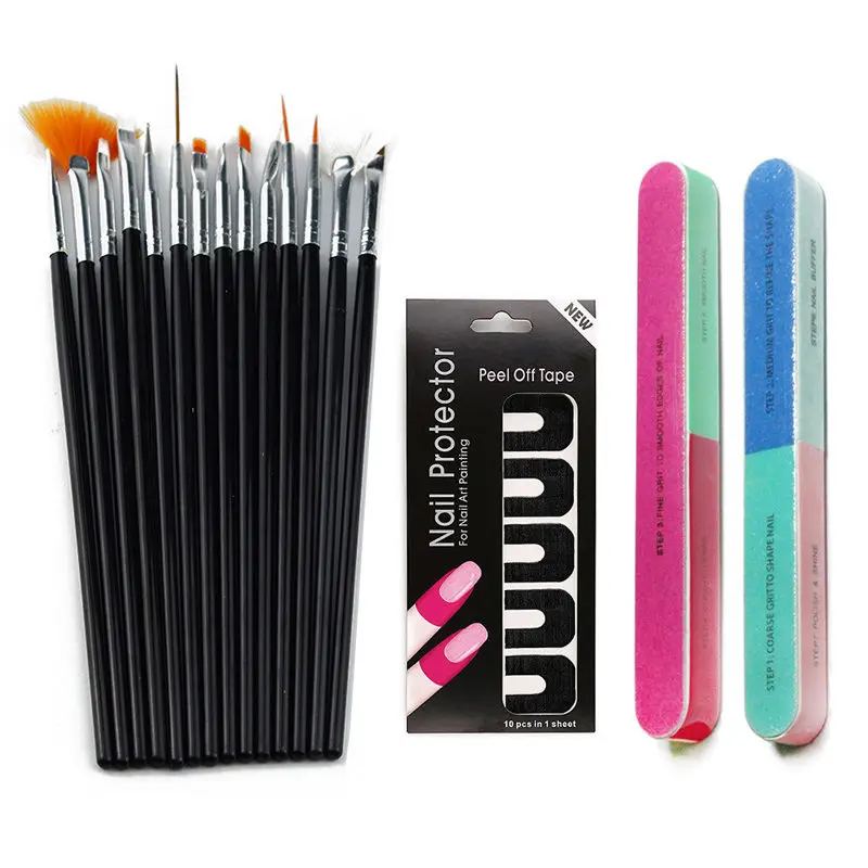 Bittb Nail Art Manicure Kits Nail Polish Varnish Protector Holder Nail Art Dotting Pen 15pcs Painting Brushes Decoration Tools - Цвет: SETP011