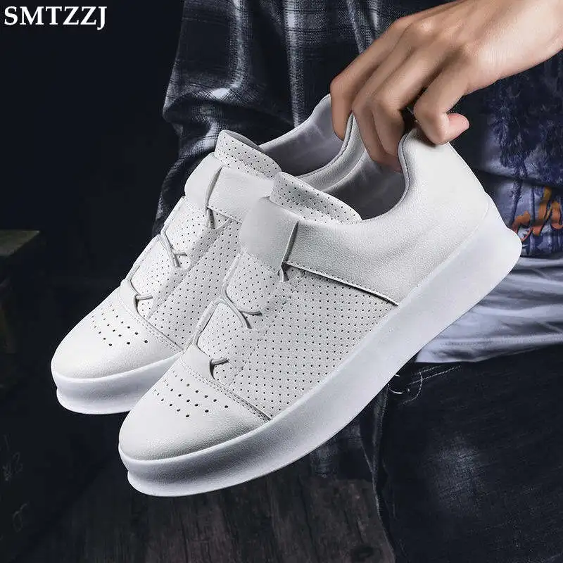 

SMTZZJ 2019 Fashion Men Vulcanized Shoes PU Leather Shoes Student Comfortable Breathable Walking Sneakers Flats Casual Shoes