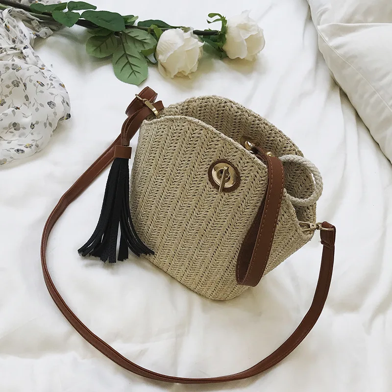 Korean Beach Straw Crossbody Bags Women Tassel Handbag Holiday Boho
