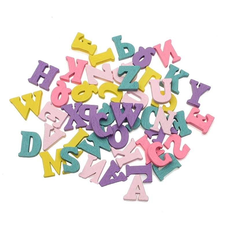 

100pcs 15x10mm Colorful Wooden Letter Flatback Cabochon Decoration Handicraft For Scrapbooking Cardmaking Cute Diy Accessories