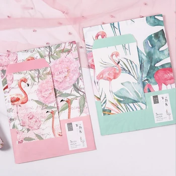 

10Pack/lot New Flamingos Flower Planting 3 Envelopes + 6 Sheets Letter Paper Set for invitations Stationary Supplies wholesale