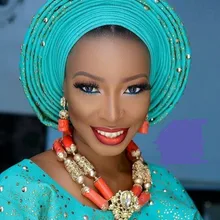 Коренастый Коралловые бусы в нигерийском стиле Свадебные африканские комплекты ювелирных изделий золотые свадебные Bold Цепочки и ожерелья Набор для Для женщин CNR898