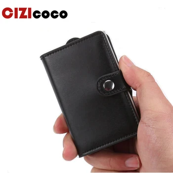 

Men And Women Antitheft Metal Card Holder Fashion RFID Aluminium Credit Card Holder PU Leather Drawing Type Wallet