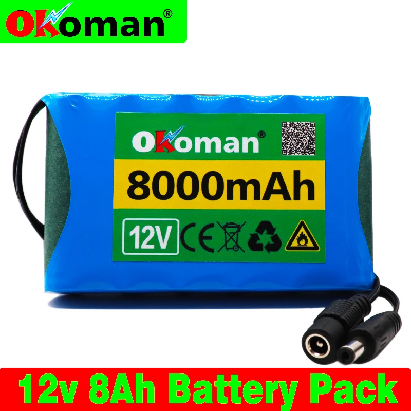 

High quality battery pack 8Ah 18650 Rechargeable Lithium Ion battery pack capacity DC 12.6V 8000mAh CCTV Cam Monitor