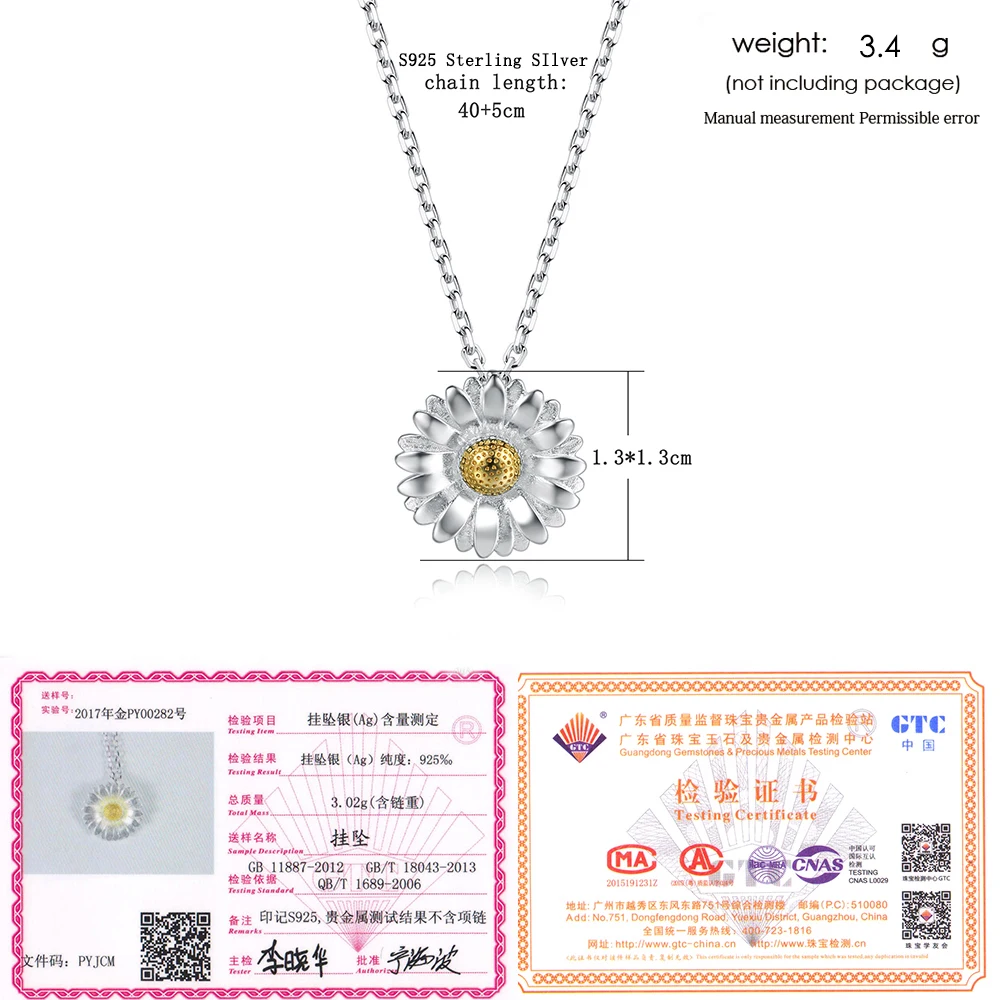 Новинка, 2 цвета, ожерелье с подвеской в виде цветка маргаритки S925, Стерлинговое Серебро 925 пробы, хорошее ювелирное изделие для женщин на свадьбу, LMNY054