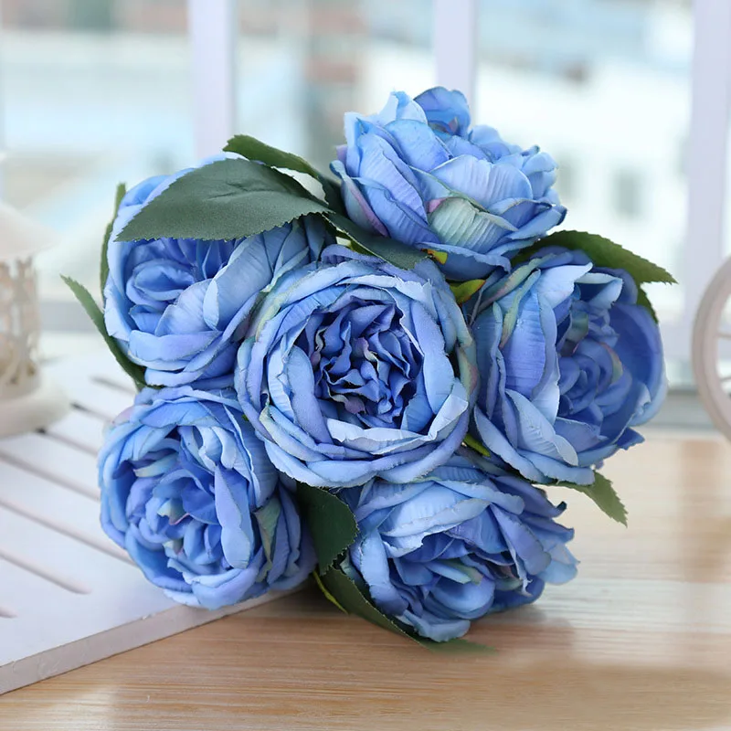 blue peony flower red rose bouquet wedding garden decoration 