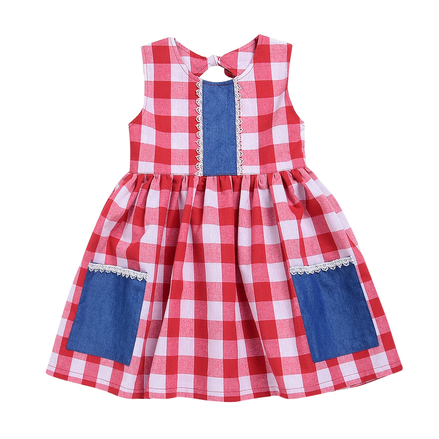 Plaid Girl Dress Vestidos Kids Toddler Baby Girl Summer Dress Party Plaid Pocket Sleeveless Mini Dresses New