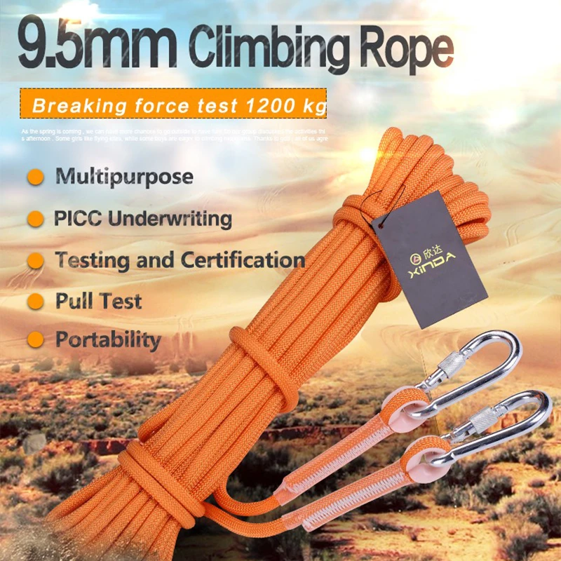 10M Professional Rock Climbing Cord Outdoor 9.5mm Diameter High Strength Survival Paracord Safety Rope String Hiking Accessory