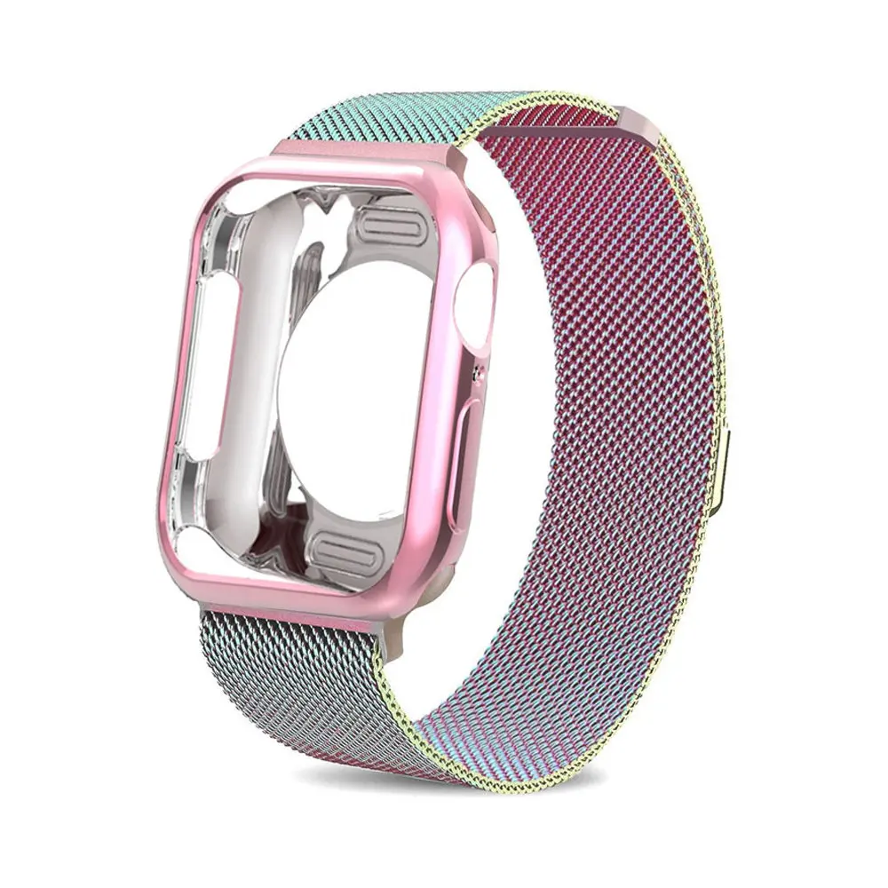 Чехол для часов+ ремешок для Apple Watch 4 3 5 iwatch 42 мм 38 мм 44 мм 40 мм Миланский Браслет из нержавеющей стали - Цвет ремешка: colorful