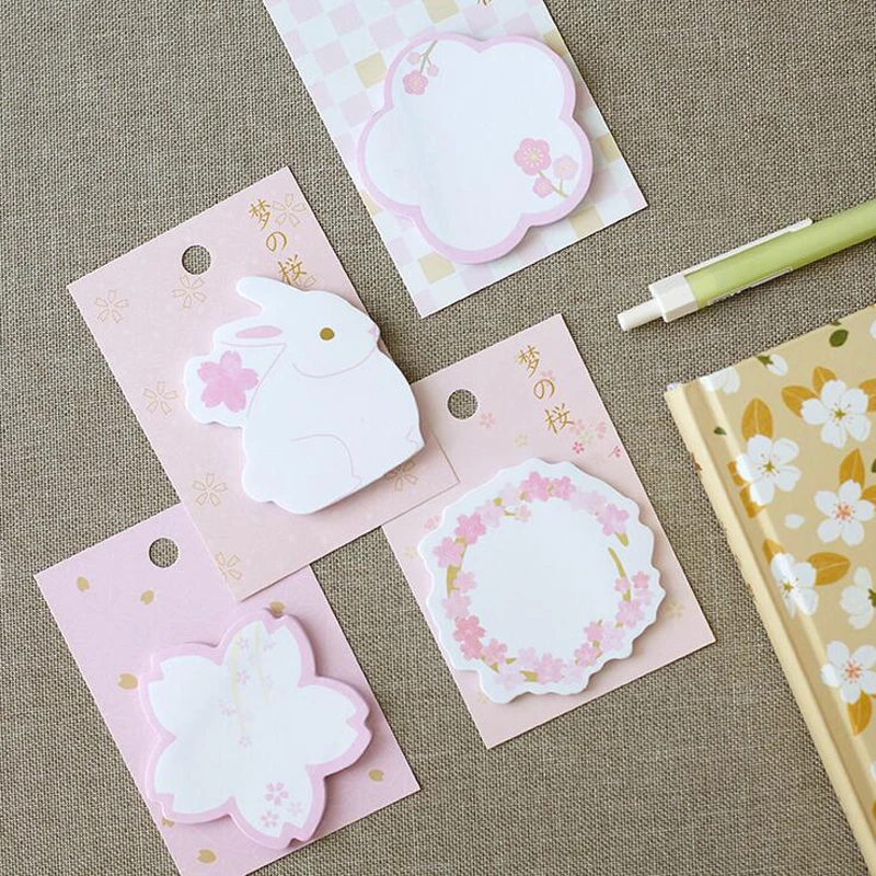 

2X 30 Pages /Pack Romantic Pink Sakura Memo Pads Sticky Notes Paper Stationery Student School Office Supply