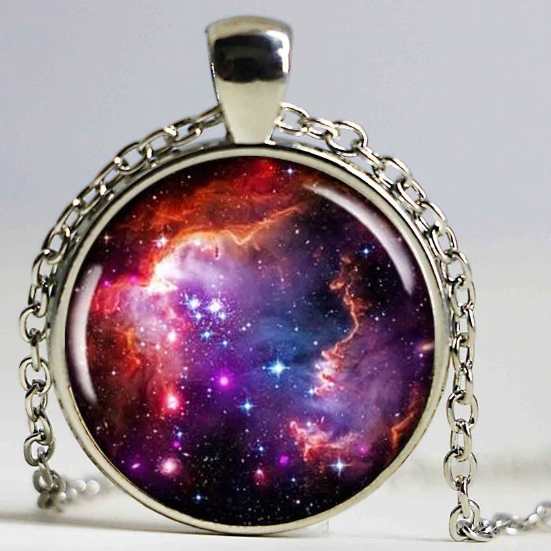Magellanic Nebula Necklace Picture Pendant Magellanic Cloud Space Nebula Resin Jewelry Round Silver Space Gift