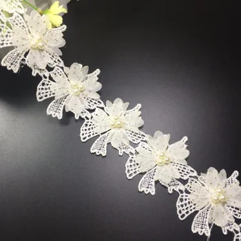 

15Yards Gold Flower Embroidery 3D Tulle Lace Pearl Sewing Fabric Trim Ribbon DIY Garment Accessories Handmade Sewing Materials