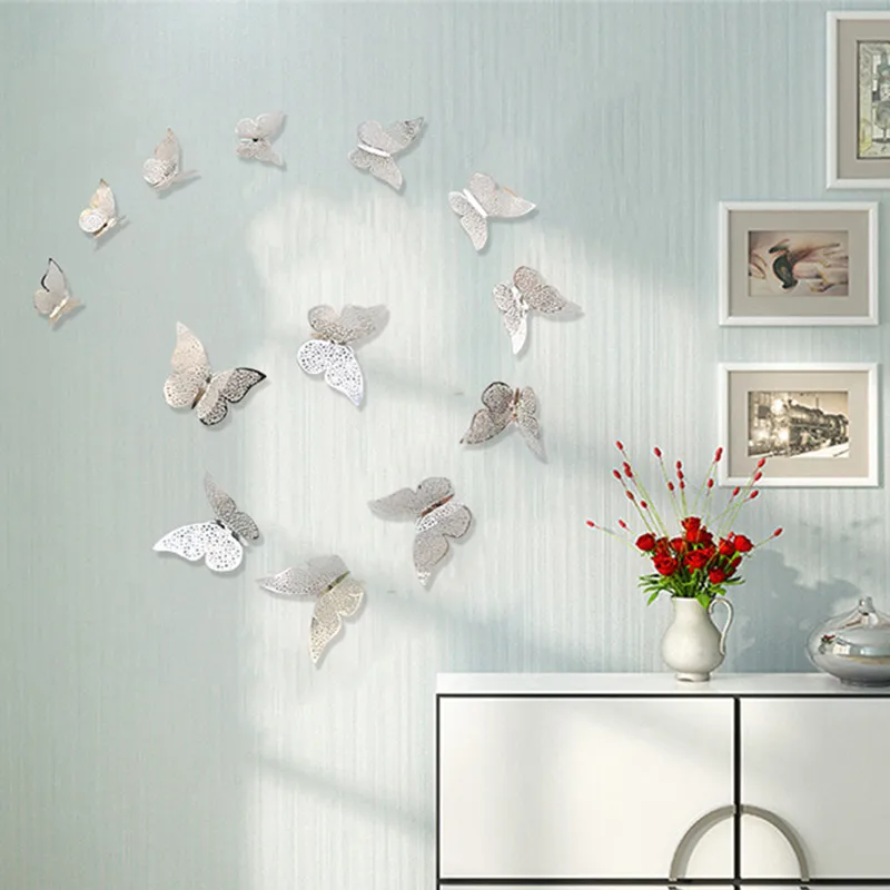 

12pcs/set 3D hollowed-out butterfly Card Christmas Party Wedding Background wall Layout wall affixed room Decoration