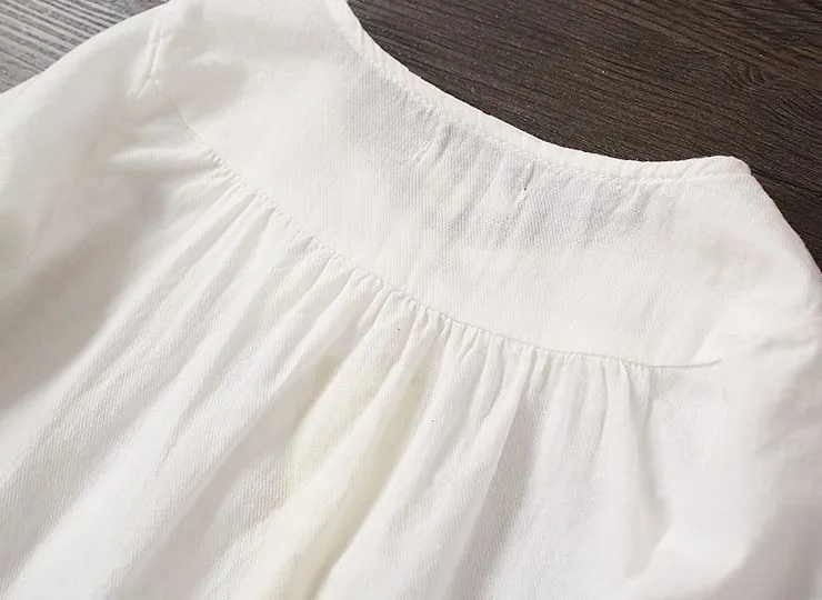 Новое поступление; весенние белые блузки с вышивкой для маленьких девочек; белые рубашки с длинными рукавами для девочек; детские весенние белые блузки