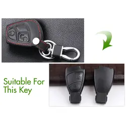 2-Автомобильный ключ с кнопкой чехол с кольцом для черные кожаные красной нитью Пряжка из сплава цинка для Mercedes-Benz W169 C200E 260L GLK300