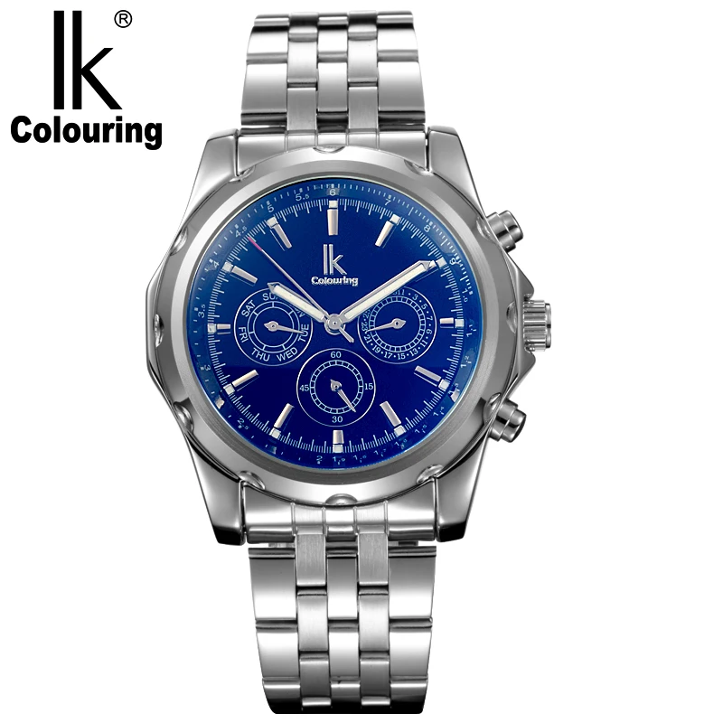

IK colouring Luxury Week Date 24 Hours Sub-Dials Automatic Mechanical Man Clock Full Steel Multifunction Business Men's watch