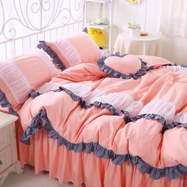 online shop korean princess style lace lace solid color design duvet 100 cotton sheet sets
