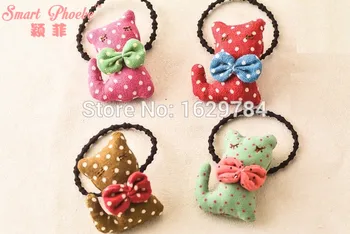 

20pcs Fashion Cute Polka Dot Bow Cat Elastic Hair Bands Animal Hair Ties Princess Headwear Princess Hair Accessories