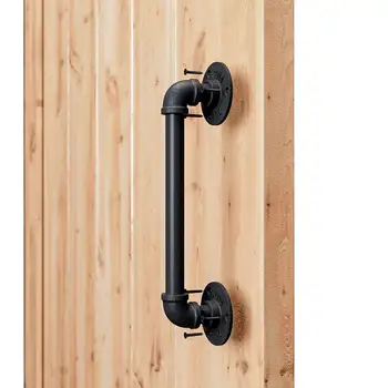 

12 inch / 15inch Pipe Barn Door Handle Black Rustic Industrial Style Handle Bar Pull for Gate Cabinet Shed Door