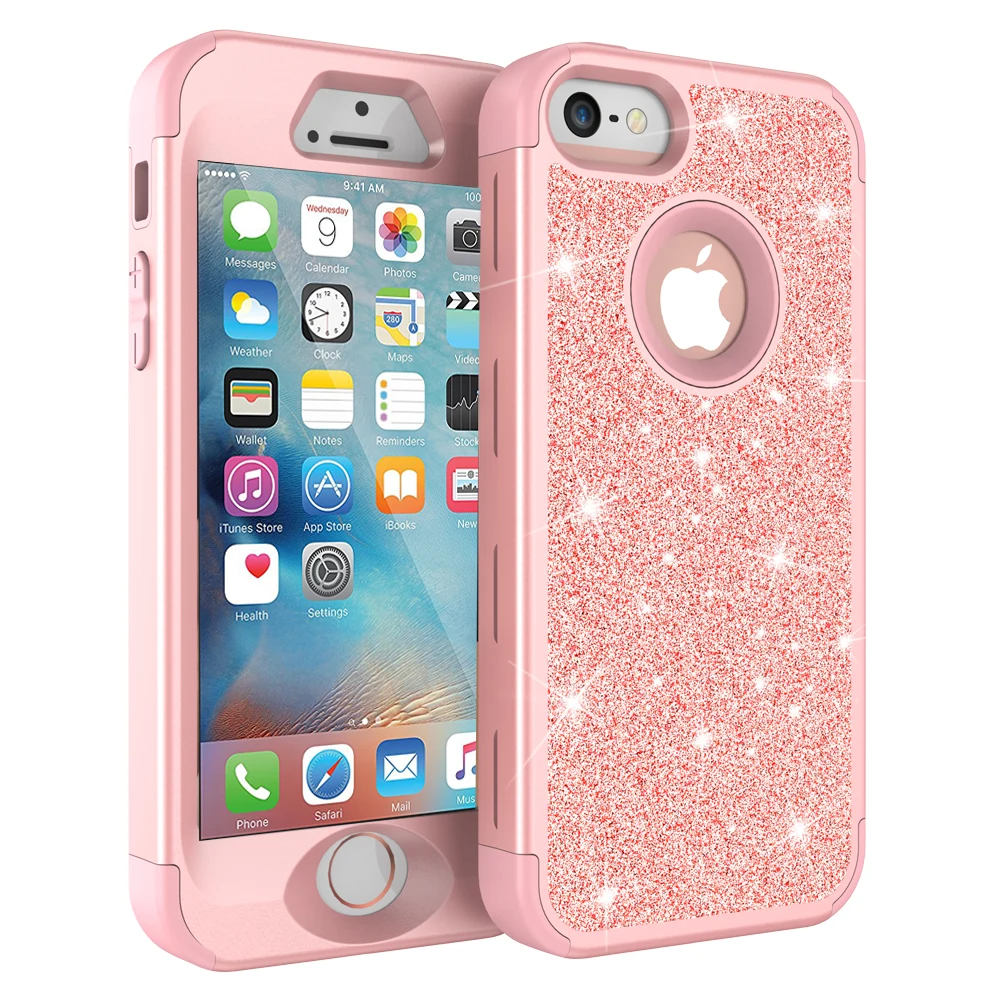 Case Voor Iphone 5 5 5s Luxe Bling Armor Shockproof Glitter Sparkle Cover Soft Silicon Pc Hybrid Case voor Iphone Se|Telefoonbumper| - AliExpress