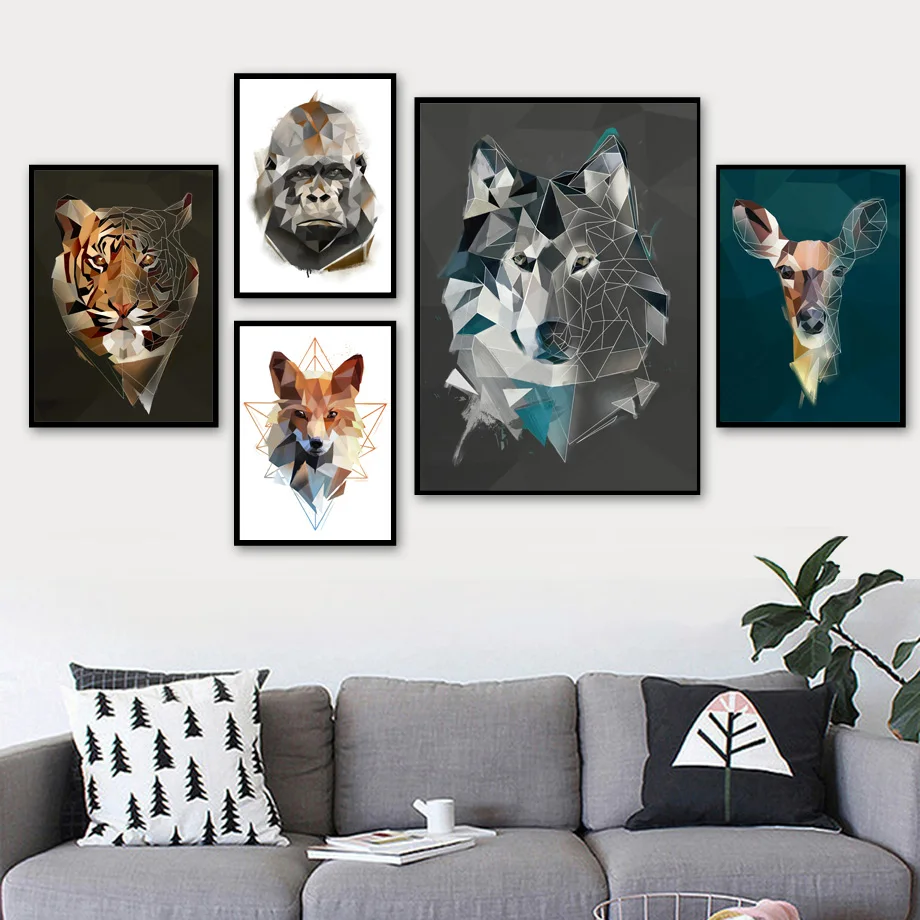 

Geometry Fox Deer Wolf Tiger Eagle Wall Art Canvas Painting Nordic Posters And Print Animal Wall Pictures For Living Room Decor