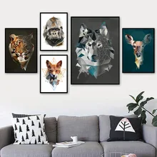Geometry Fox Deer Wolf Tiger Eagle Wall Art Canvas Painting Nordic Posters And Print Animal Wall Pictures For Living Room Decor