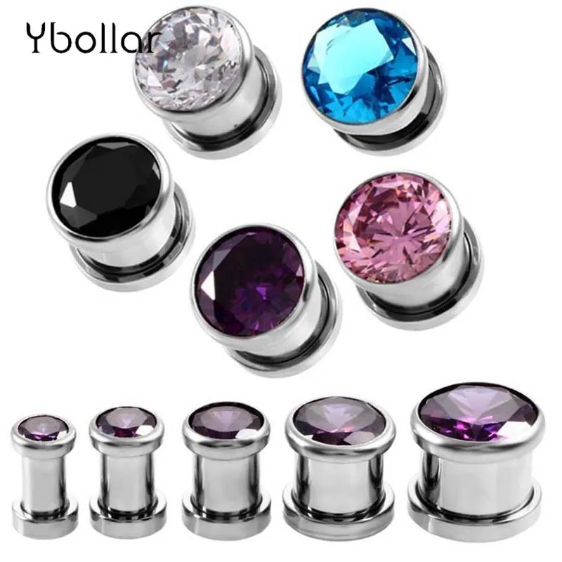 

1 Pair Crystal Zircon Ear Plug Tunnel Earring Cartilage Piercing Expander Gauges Screw Flesh Tunnels Fashion Body Jewelry