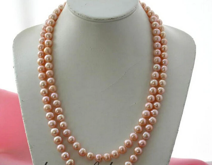 

Free shipping@@@@@ Z2207 Long 50" 11mm pink round freshwater pearl necklace
