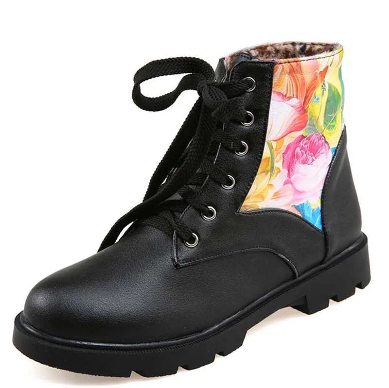 

New Fashion Women Ankle Boots Mixed Colors Platform Boots Round Toe Lace Up Winter Boots For Women Motorcycle boots